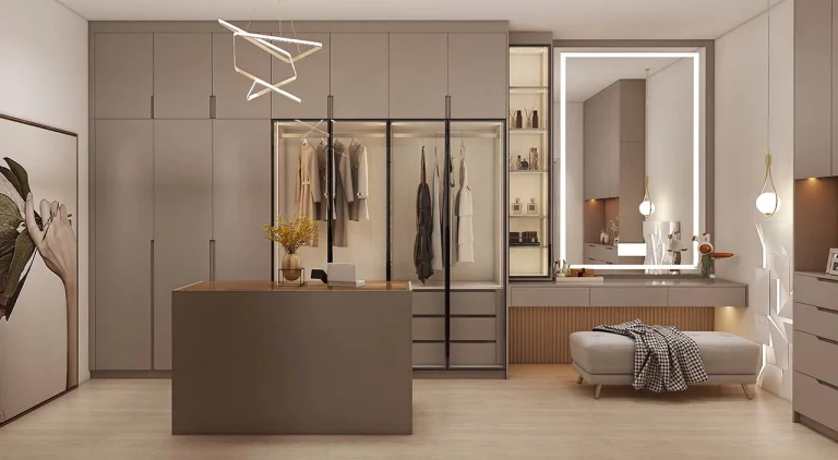 Home 2 Elegant-golden-u-shaped-walk-in-closet-with-glass-doors-2