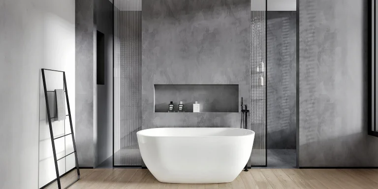 Home 23 Modern-minimalist-freestanding-bathtub-with-gray-wall-optimized