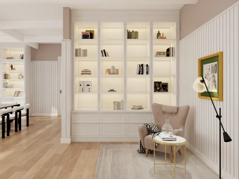 Home 5 modern-living-room-with-built-in-bookshelves-cozy-armchair-stylish-lamp-and-wooden-flooring-design