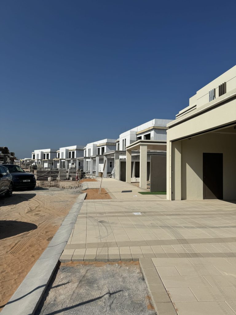 Exterior view of a residential building in a dubai custom cabinet project, showcasing modern architecture.