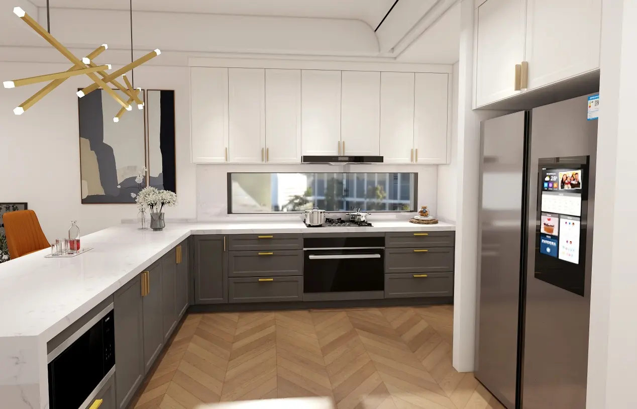 kitchen cabinet 2 L-shape two-tone custom made kitchen cabinets
