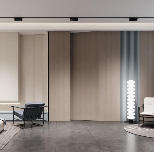 Modern Flat Invisible Door with Lacquer and Aluminum Option 2 Invisible interior door with wood grain finish for a natural, modern aesthetic