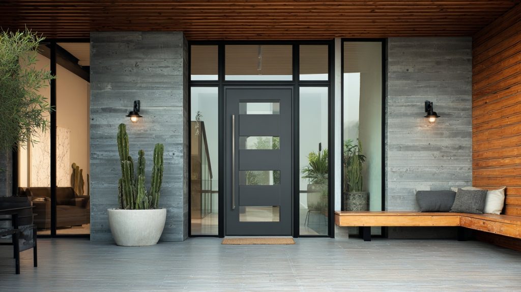 Top 10 Modern Entry Doors Ideas: Explore Stylish & Secure Designs 26 Modern minimalist aluminum house entry door with large glass panels and sleek design.