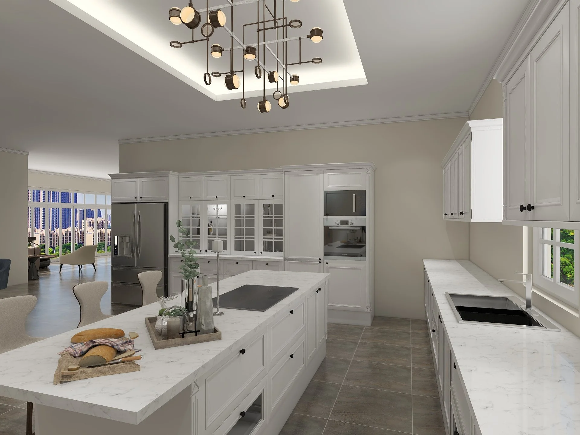 Farmhouse Style White Kitchen Cabinets with Quartz Countertop: A Timeless Kitchen Design 4 farmhouse-style-white-kitchen-cabinets-with-island-6