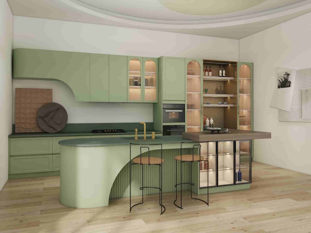 8 Recommended Best Custom Cabinet Companies in Dubai 9 sage-green-kitchen-cabinets-with-island-and-open-shelves