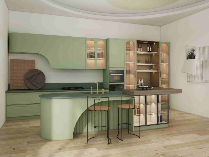 Top 10 Custom Kitchen Cabinet Suppliers in the Middle East (2025) 7 sage-green-kitchen-cabinets-with-island-and-open-shelves