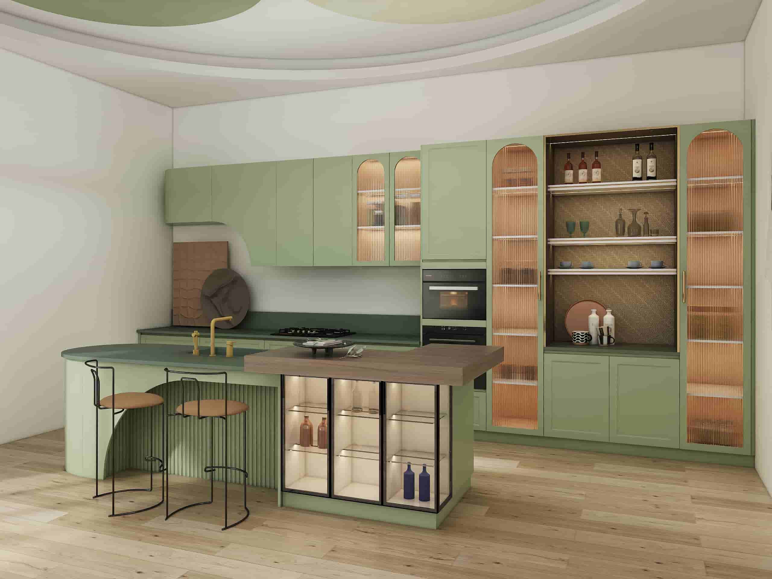 High-end luxury customized cabinets VS mass-market customized cabinets: What are the differences between them ? 1 sage-green-kitchen-cabinets-with-island-and-open-shelves