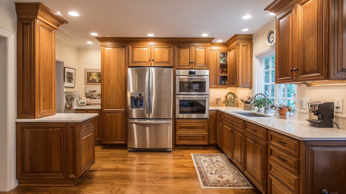 How to choose custom cabinets panels? 7 Using solid maple for exposed ends and moisture-proof plywood panels inside, the kitchen feels open and cohesive.