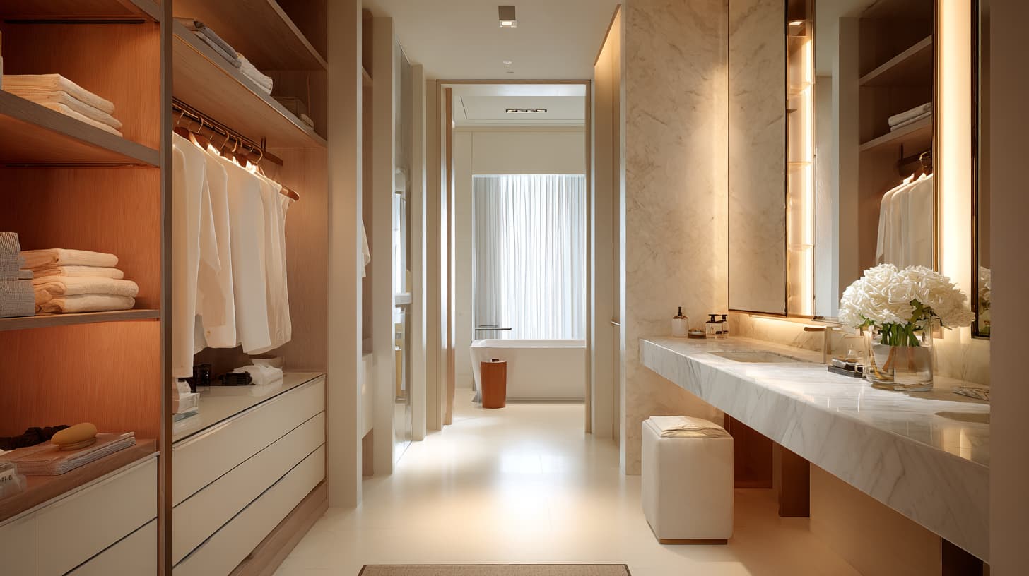 Walk-In Closet Design: How To Turn “Storage” Into A Daily Ritual ? 10 Hotel-Style Closet Connected To Vanity / Bath Zone
