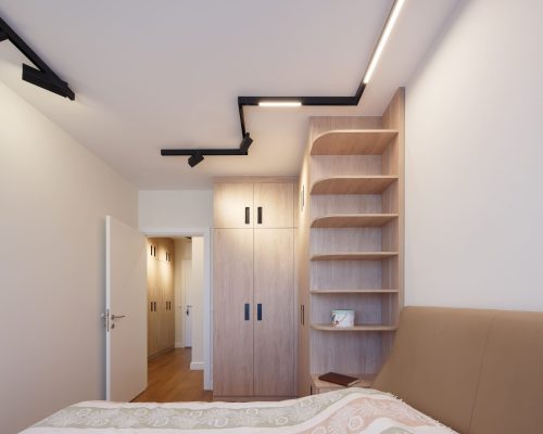Zemun Stan Whole House custom in Serbia 9 Bedroom with a modern ceiling light fixture and simple decor in the Zemun stan apartment project.