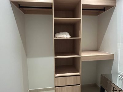 169 Sets Modern Minimalist Apartment Custom Cabinets Project in Dammam 8 dammam-custom-cabinets-light-wood-tone-open-wardrobe-with-draw-and-shelves-3