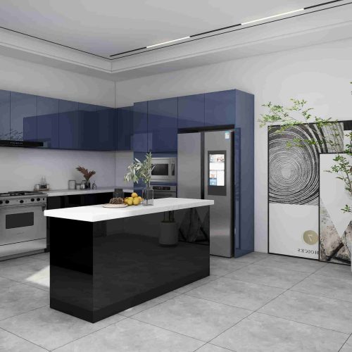 High Gloss Black and Navy Blue Kitchen Cabinets with Island 2 high-gloss-black-and-navy-blue-kitchen-cabinets-3