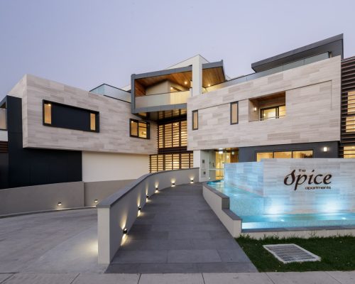 28 Sets Spice Apartment Interior Decoration 1 Main entrance of Spice Apartment with name signage and water feature