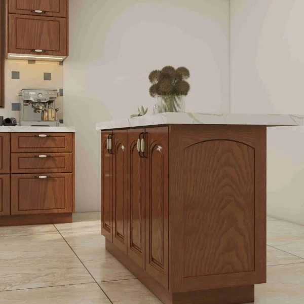 Tradition U-Shaped Walnut Kitchen Cabinets with White Quartz Island 4 tradiational-brown-u-shaped-walnut-kitchen-cabinets-4