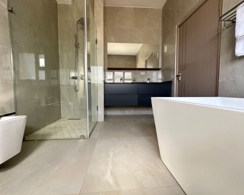12 Sets Zimbabwe Whole House Custom 2 Zimbabwe whole house custom bathroom featuring a glass shower, sleek vanity, and elegant tile design.